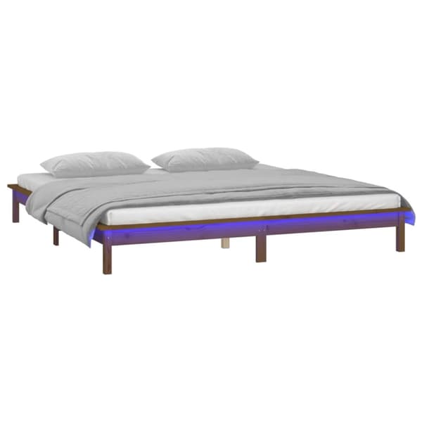 Sängynrunko LED-valoilla hunajanruskea 140x190 cm täysi puu