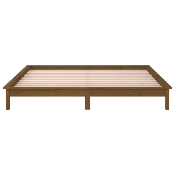 Sängynrunko LED-valoilla hunajanruskea 140x190 cm täysi puu