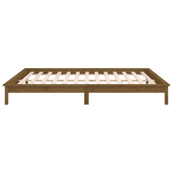 Sängynrunko LED-valoilla hunajanruskea 140x190 cm täysi puu