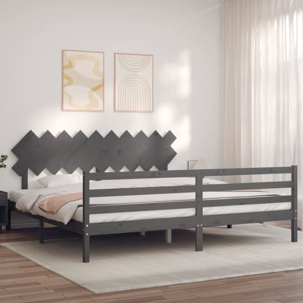 sengeramme med sengegavl 200x200 cm massivt træ grå