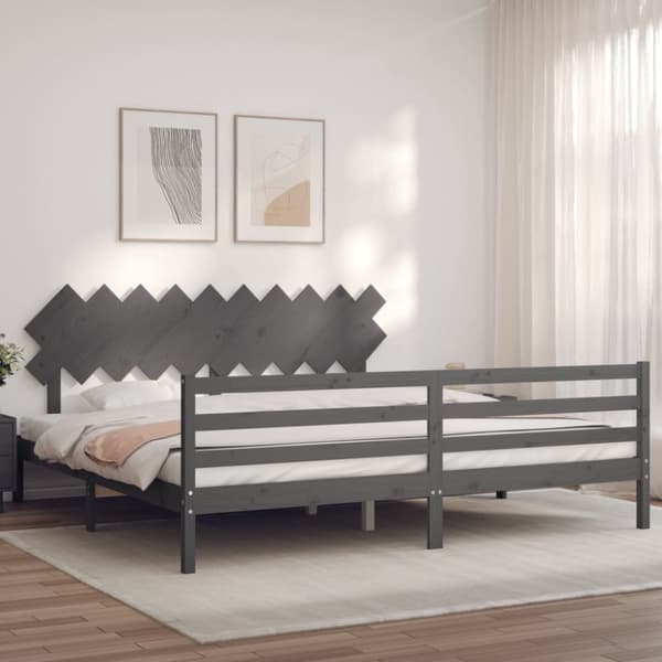 sengeramme med sengegavl 200x200 cm massivt træ grå