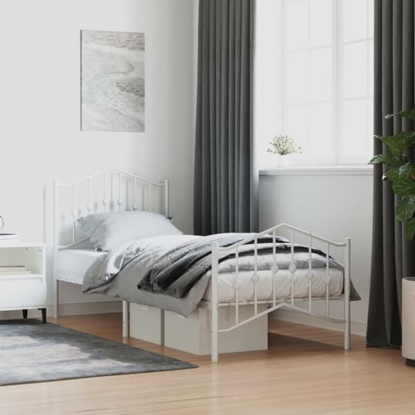 sengeramme med sengegavl og fodgærde 80x200 cm metal hvid