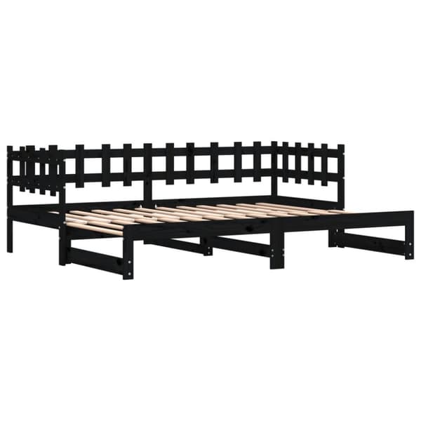 Utdragbar dagbädd svart 2x(90x190) cm massiv furu