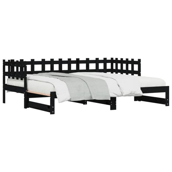 Utdragbar dagbädd svart 2x(90x190) cm massiv furu