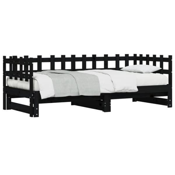 Utdragbar dagbädd svart 2x(80x200) cm massiv furu