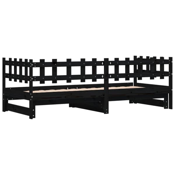 Utdragbar dagbädd svart 2x(80x200) cm massiv furu