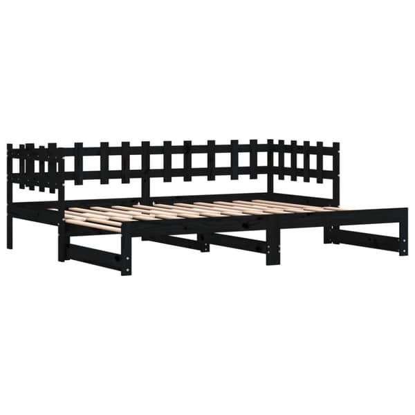 Utdragbar dagbädd svart 2x(80x200) cm massiv furu