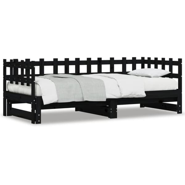 Utdragbar dagbädd svart 2x(80x200) cm massiv furu
