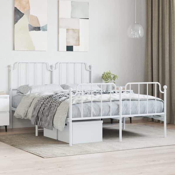 sengeramme med sengegavl og fodgærde 140x190 cm metal hvid