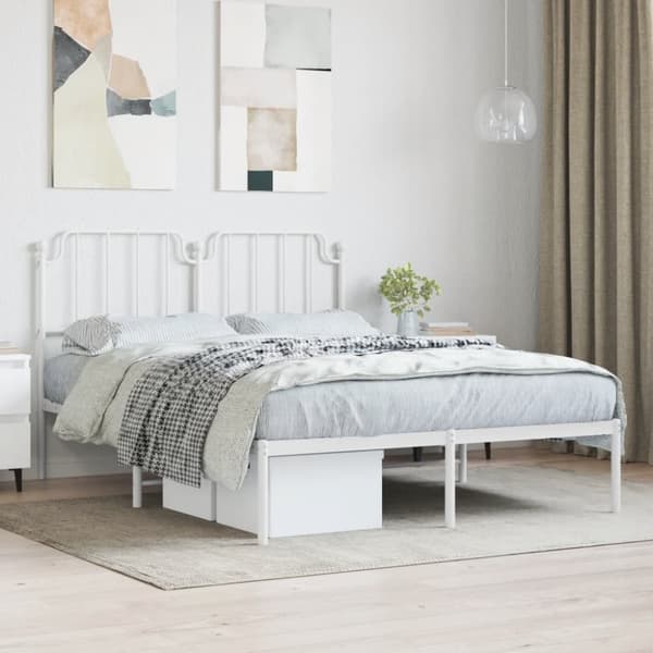 sengeramme med sengegavl 140x200 cm metal hvid