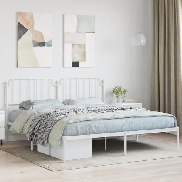 sengeramme med sengegavl 180x200 cm metal hvid