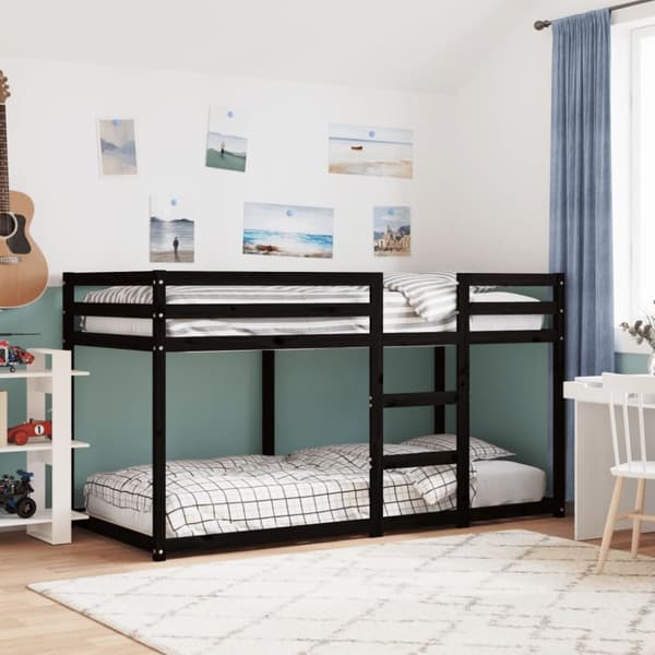 køjeseng 90x200 cm massivt fyrretræ sort