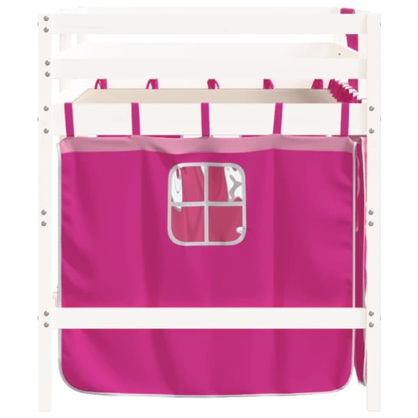 Loftsäng med rutschkana rosa 90x190 cm massiv furu