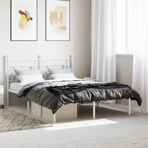 sengeramme med sengegavl 135x190 cm metal hvid