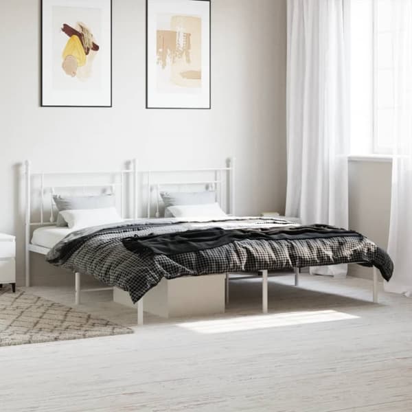 sengeramme med sengegavl 183x213 cm metal hvid
