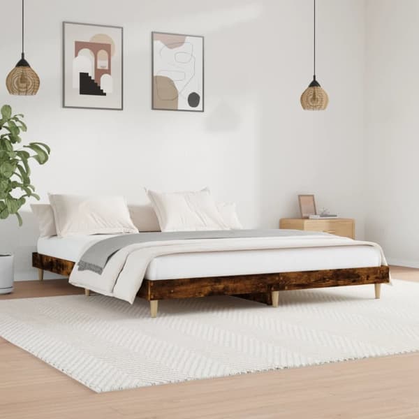 Sängram rökfärgad ek 200x200 cm konstruerad trä