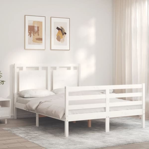 Sängynrunko päädyllä valkoinen Small Double täysi puu