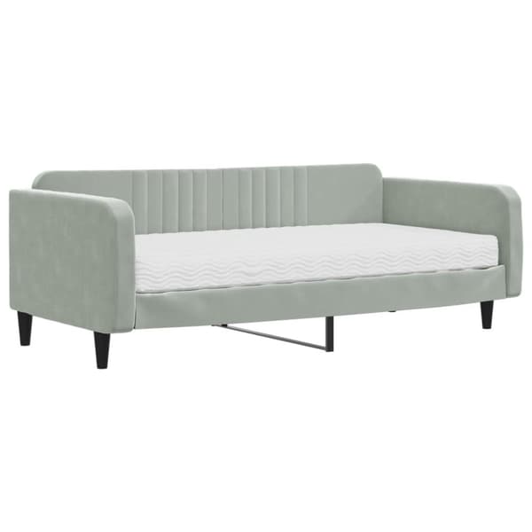 Dagbädd med madrass ljusgrå 100x200 cm sammet