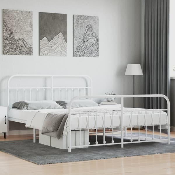 sengeramme med sengegavl og fodgærde 183x213 cm metal hvid