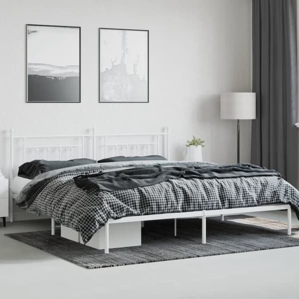 sengeramme med sengegavl 193x203 cm metal hvid