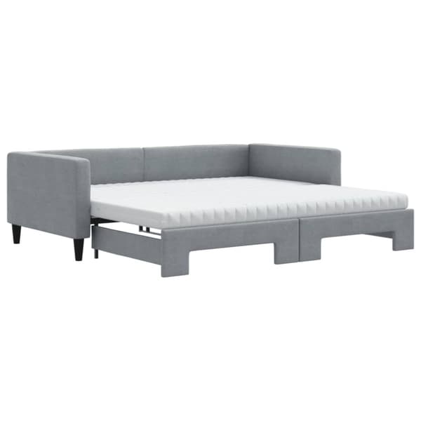 daybed med udtræk og madras 100x200 cm stof lysegrå