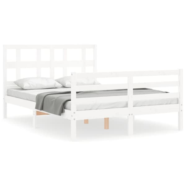 sengeramme med sengegavl 140x200 cm massivt træ hvid