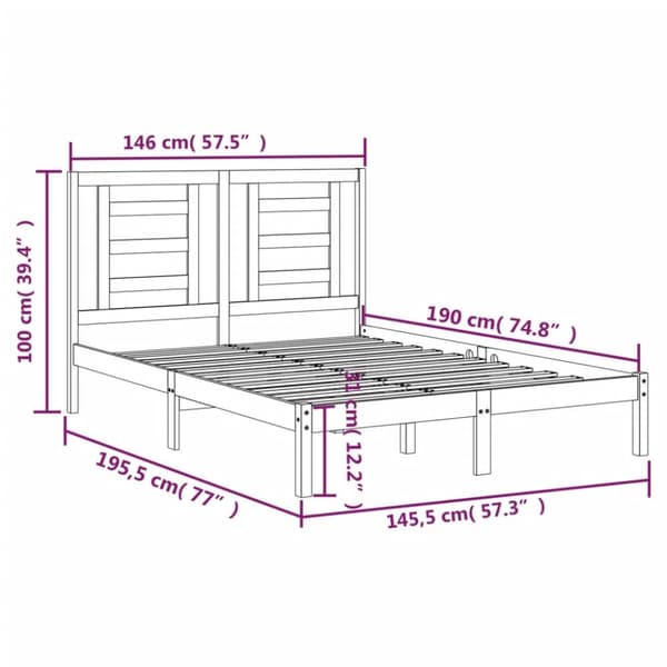 sengeramme 140x190 cm massivt fyrretræ sort