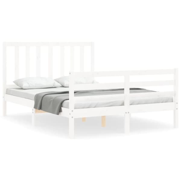 sengeramme med sengegavl 140x200 cm massivt træ hvid