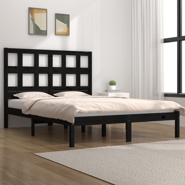 sengeramme 140x190 cm massivt fyrretræ sort