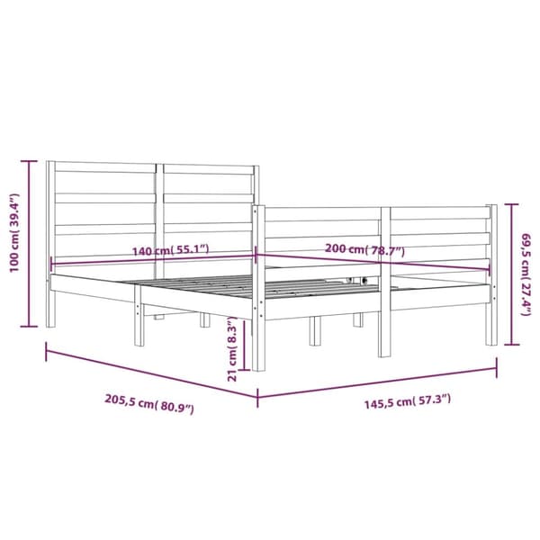 sengeramme 140x200 cm massivt fyrretræ hvid
