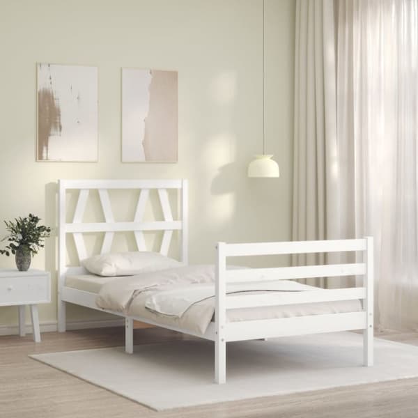sengeramme med sengegavl 90x200 cm massivt træ hvid