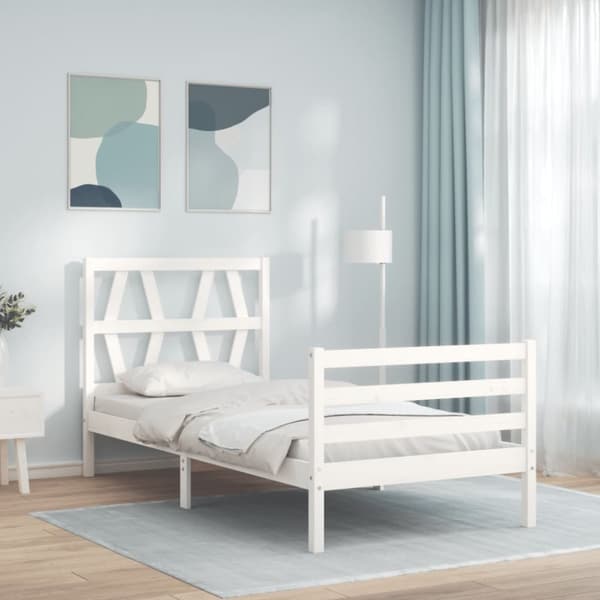 sengeramme med sengegavl 90x200 cm massivt træ hvid