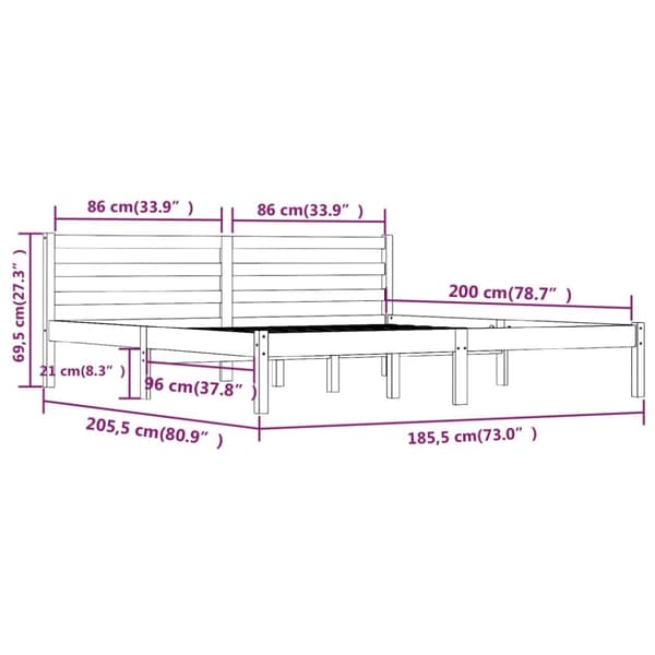 sengeramme 180x200 cm massivt fyrretræ