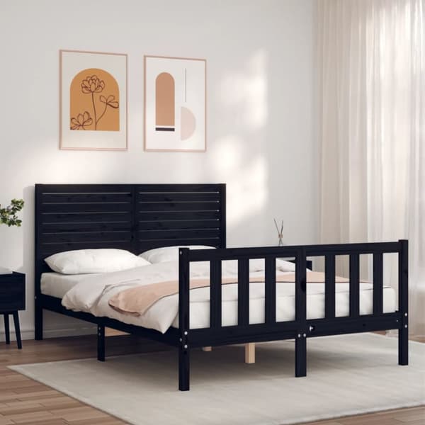 sengeramme med sengegavl 140x190 cm massivt træ sort