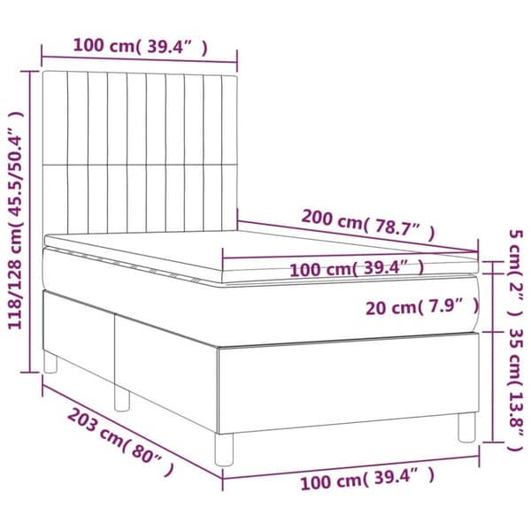 kontinentalseng med madras 100x200 cm stof mørkegrå