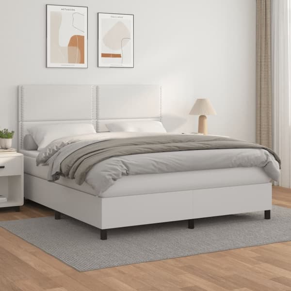 Ramsäng med madrass vit 180x200 cm konstläder