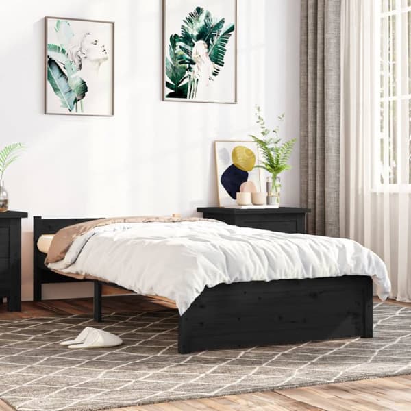 sengeramme 90x200 cm massivt træ sort
