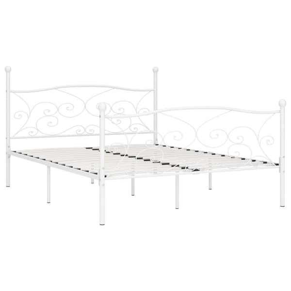Sängram med ribbotten vit metall 200x200 cm