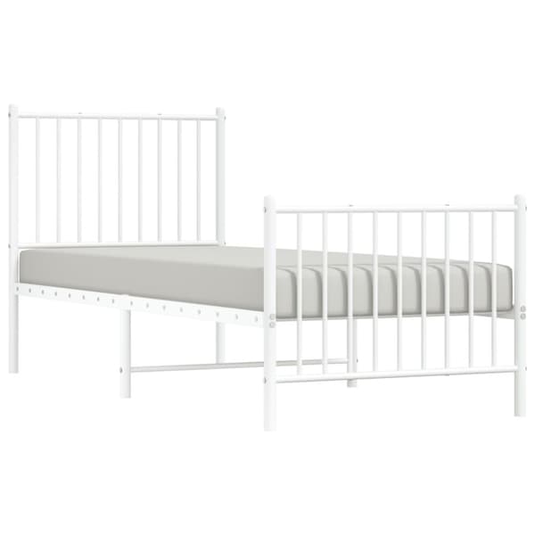 Sängram med huvudgavel och fotgavel vit metall 75x190 cm