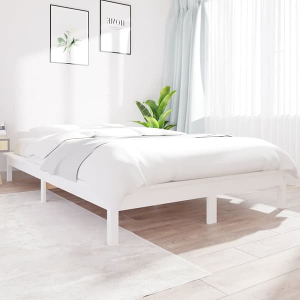 sengeramme 140x200 cm massivt fyrretræ hvid