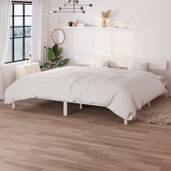 sengeramme 200x200 cm massivt fyrretræ hvid