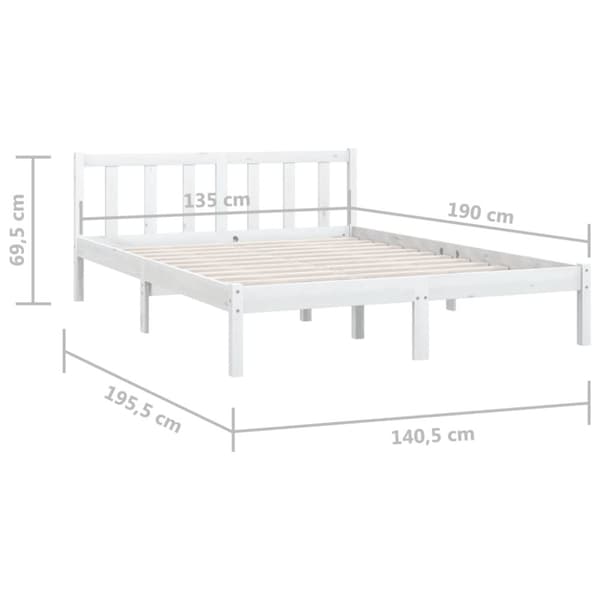 sengestel 135x190 cm Double massivt fyrretræ hvid
