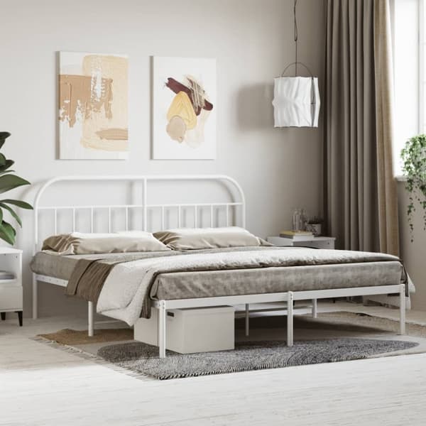 Sängram med huvudgavel metall vit 183x213 cm