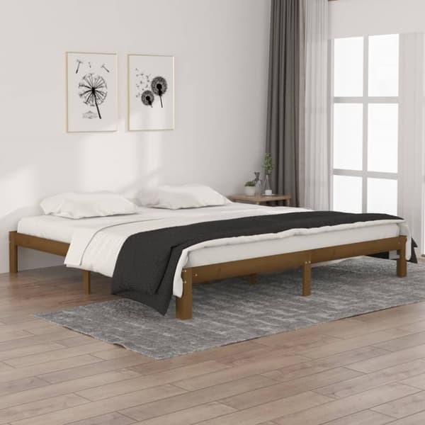 sengeramme 200x200 cm massivt fyrretræ gyldenbrun