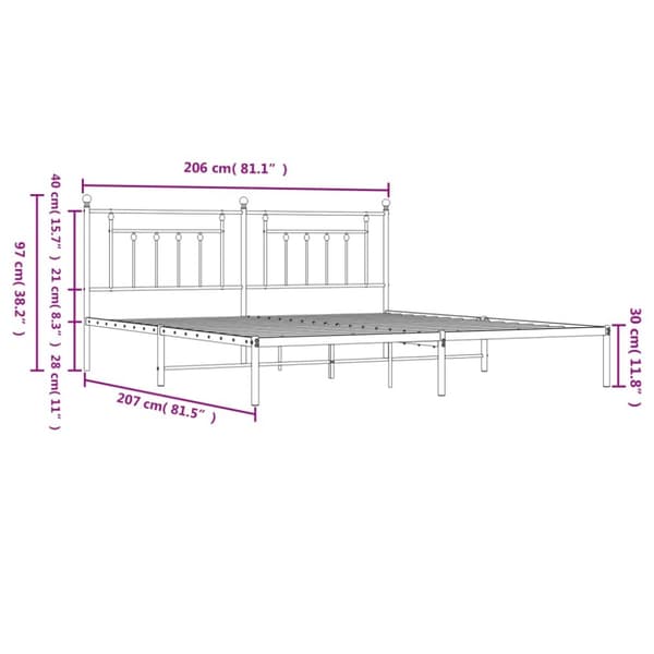 sengeramme med sengegavl 200x200 cm metal sort