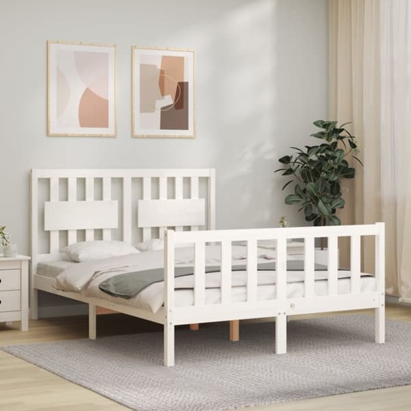 sengeramme med sengegavl 140x190 cm massivt træ hvid