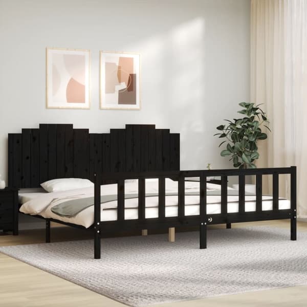 sengeramme med sengegavl 200x200 cm massivt træ sort