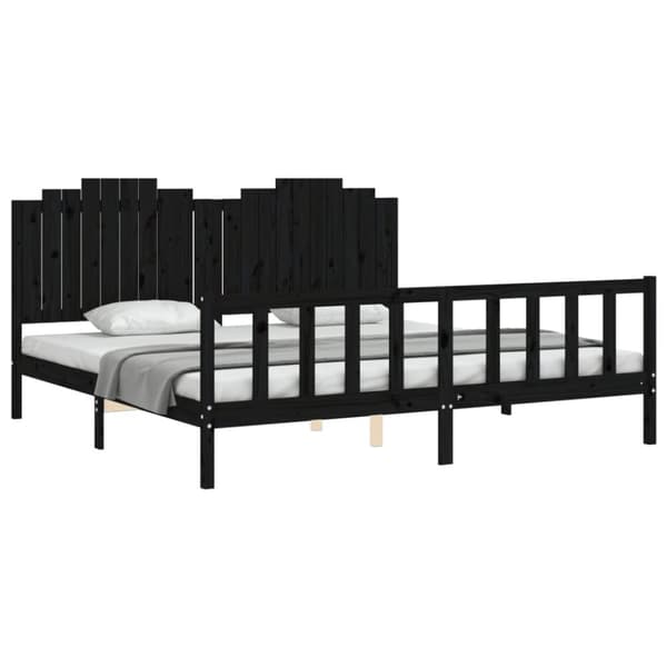 sengeramme med sengegavl 200x200 cm massivt træ sort