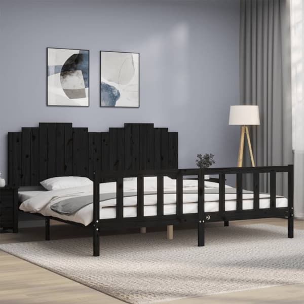 sengeramme med sengegavl 200x200 cm massivt træ sort