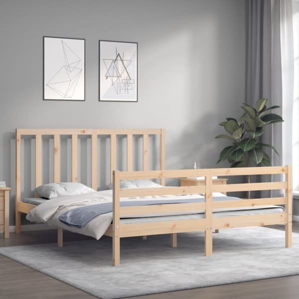 Sängram med huvudgavel 160x200 cm massivt trä